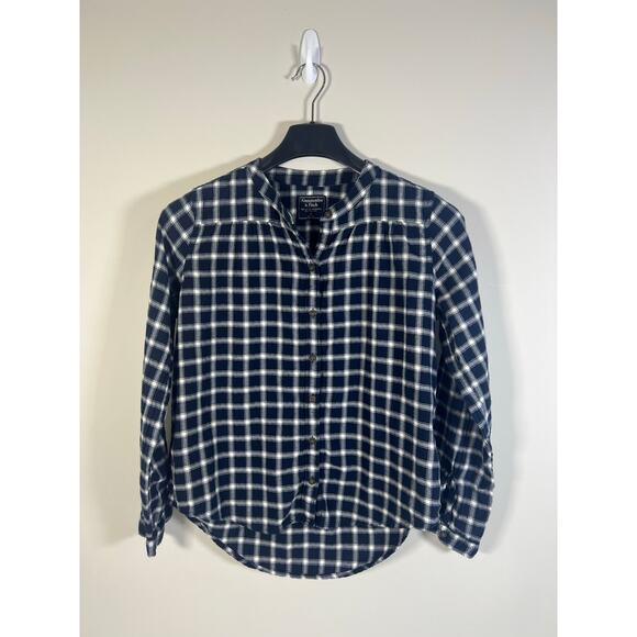 Abercrombie & Fitch Womens Navy White Plaid Button Front Blouse Size Small - Picture 1 of 6
